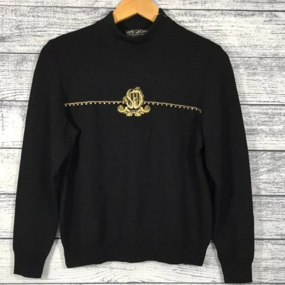 Vintage new St. John Sport mock neck knit boxy embroidered cropped sweatshirt - Picture 4 of 16